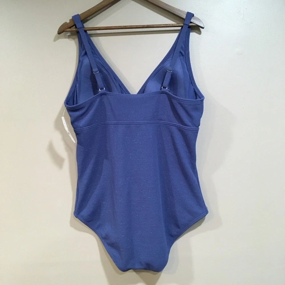 Lands End Tummy Control Metallic One Piece Swimsuit Womens XL 18 Blue UPF 50 - Picture 8 of 14